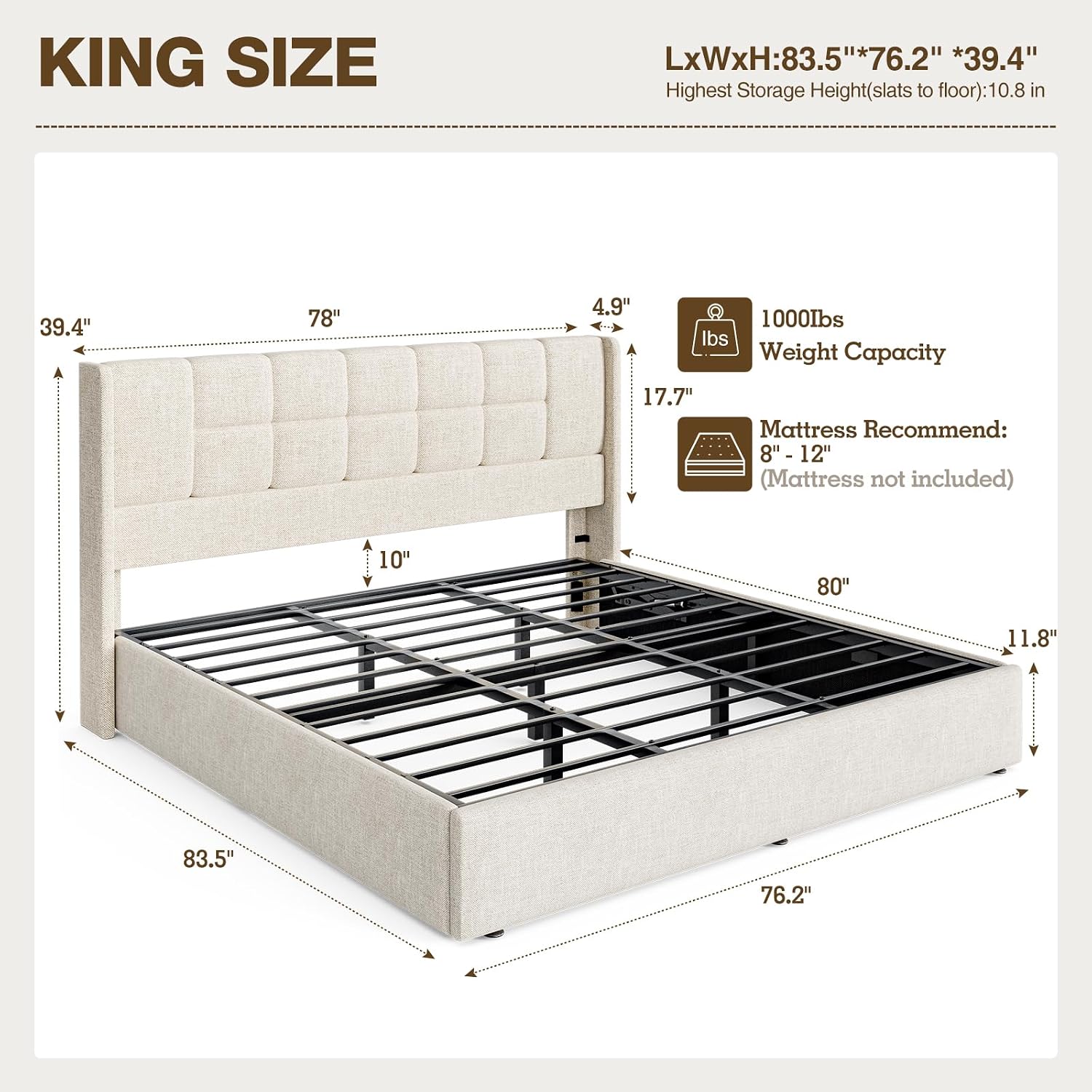 King Bed Frame with Hydraulic  - огляд і ціна Gas Lift Storage Bed Hydraulic