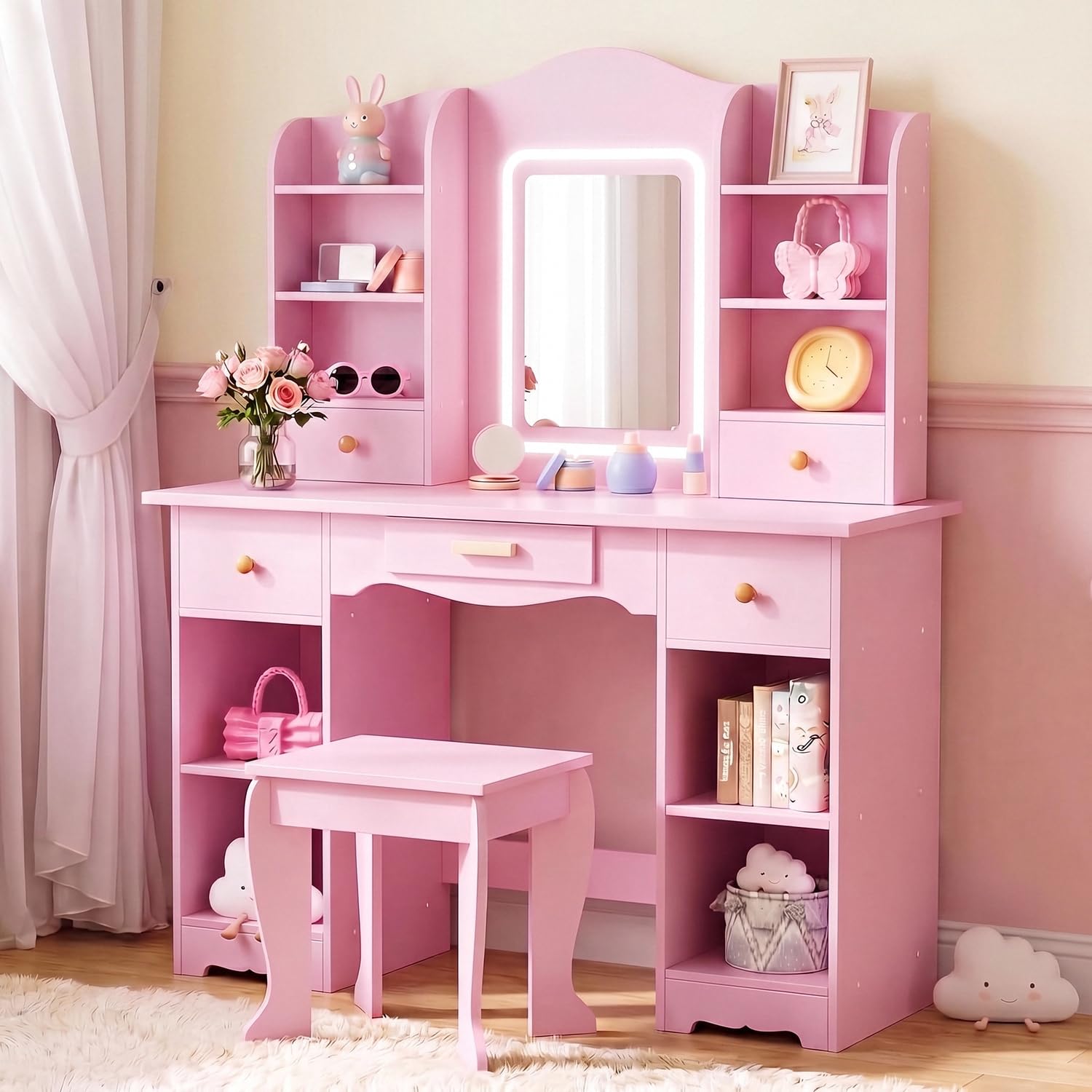 Kids Vanity with 3-Color Light - огляд і ціна Dressing Table Vanity With Lighted Mirror