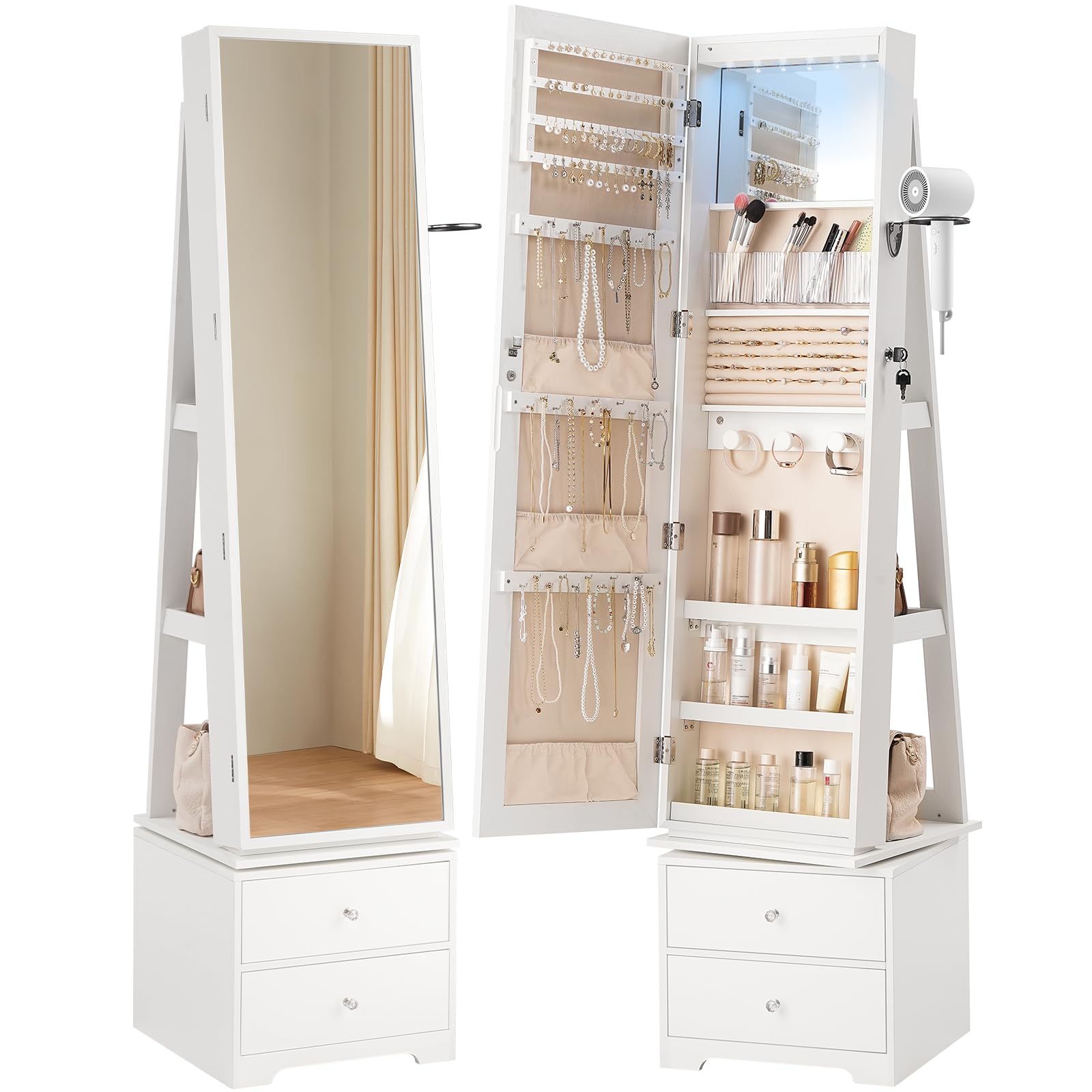 360° Swivel Jewelry Cabinet wi - огляд і ціна Full Length Mirror Jewelry Armoire