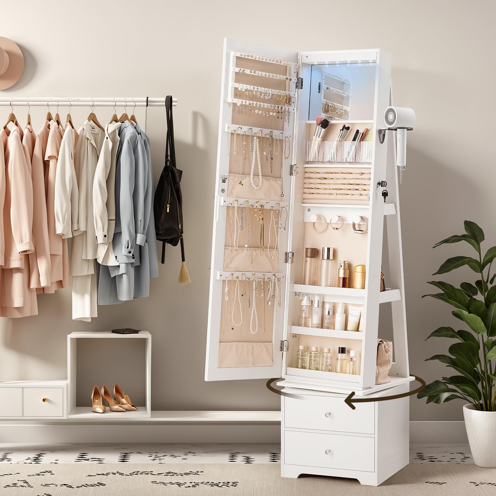 360° Swivel Jewelry Cabinet wi - огляд і ціна Full Length Mirror Jewelry Armoire