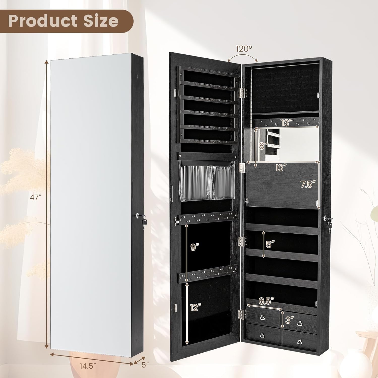 47” LED Jewelry Armoire, Door/ - огляд і ціна Full Length Mirror Jewelry Armoire