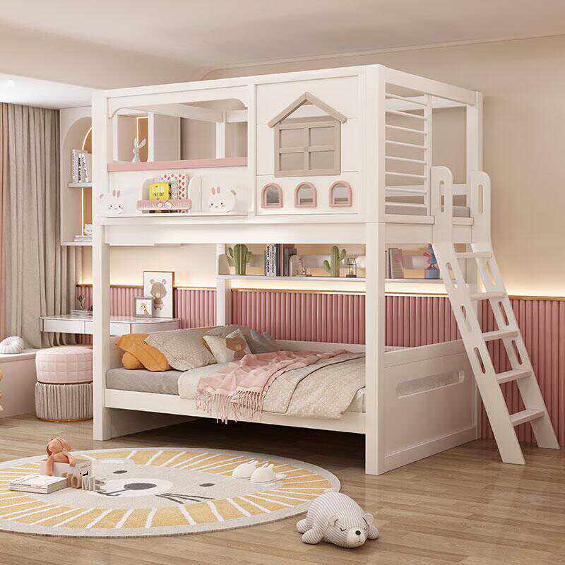 Modern Pink Solid Wood Kids Bu - огляд і ціна Bunk Bed With Stairs And Slide